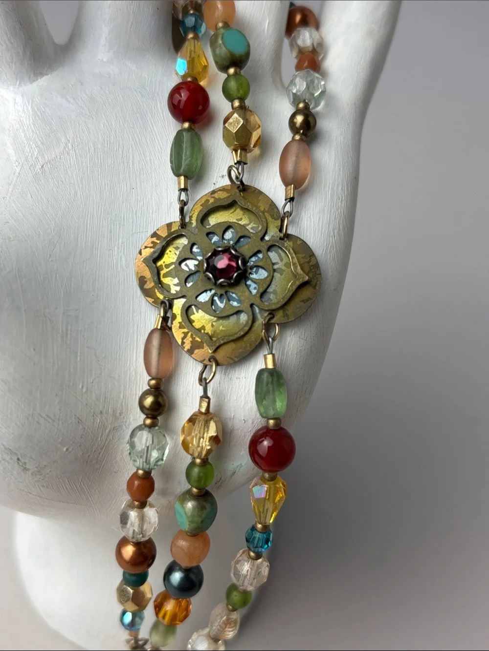 Multi-Color Beaded Floral Sacred Geometry Ruby Center Bracelet Artist